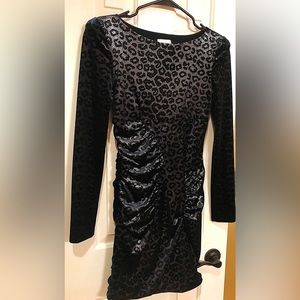 Bebe Kardashian Velvet Dress.. Navy Blue with Metallic Silver Animal Print.